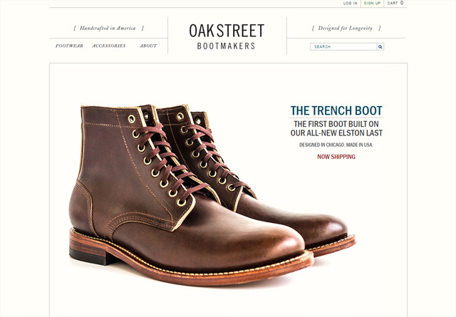 Screenshot of a clean website: Oak Street Bootmakers