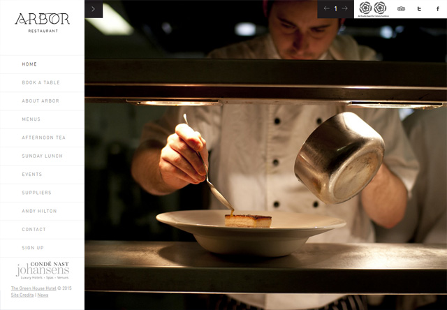 Image of a restaurant website: Arbor Restaurant