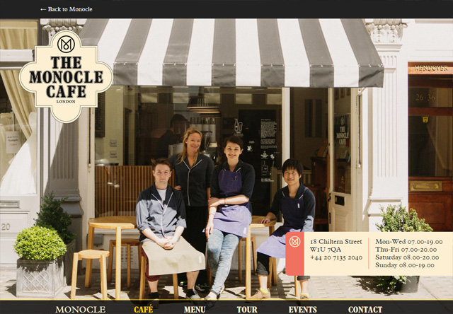 Image of a restaurant website: The Monocle Café