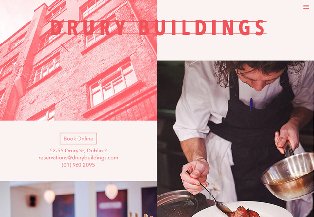 Image of a restaurant website: Drury Buildings