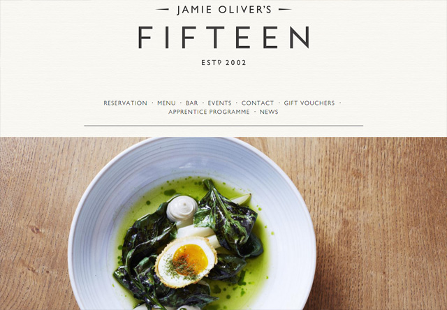 Image of a restaurant website: Fifteen