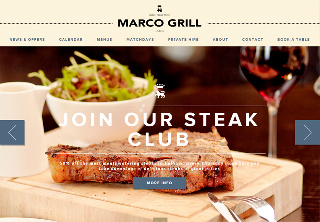 Image of a restaurant website: Marco Grill