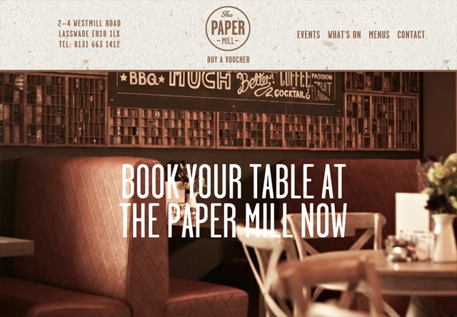 Image of a restaurant website: The Paper Mill