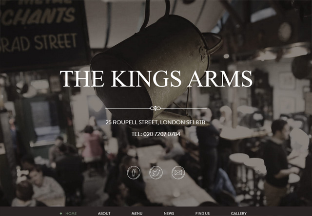 Image of a restaurant website: The Kings Arms