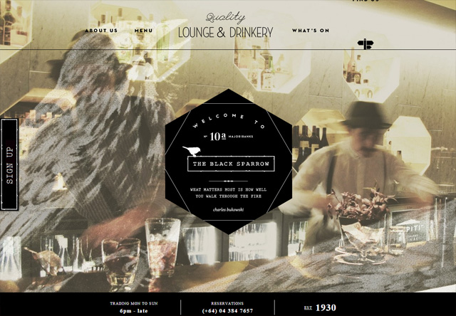 Image of a restaurant website: The Black Sparrow