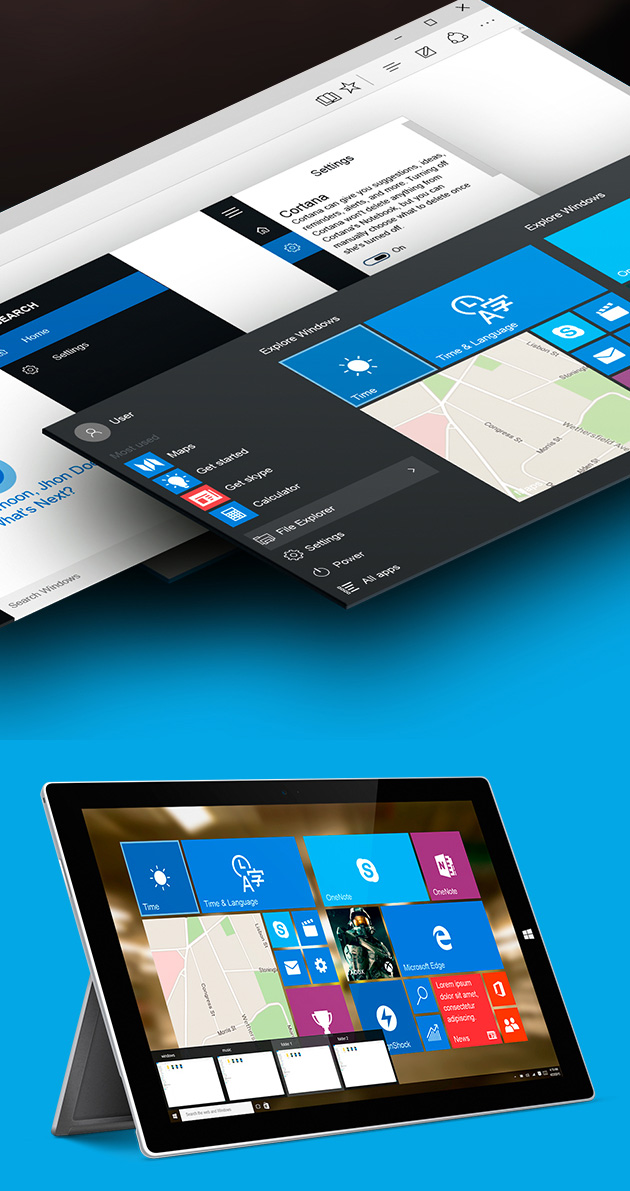 Windows 10 GUI for Mobile and Desktop