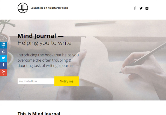 Coming soon page of Mind Journal