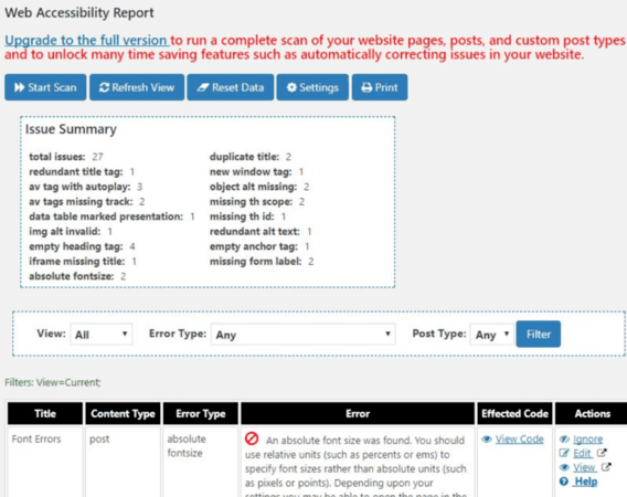 Example of WordPress plugin checking ADA compliance